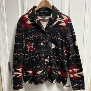 Lauren Ralph Lauren Sweater Women XL Red Navy Cardigan Shawl Southwestern Aztec